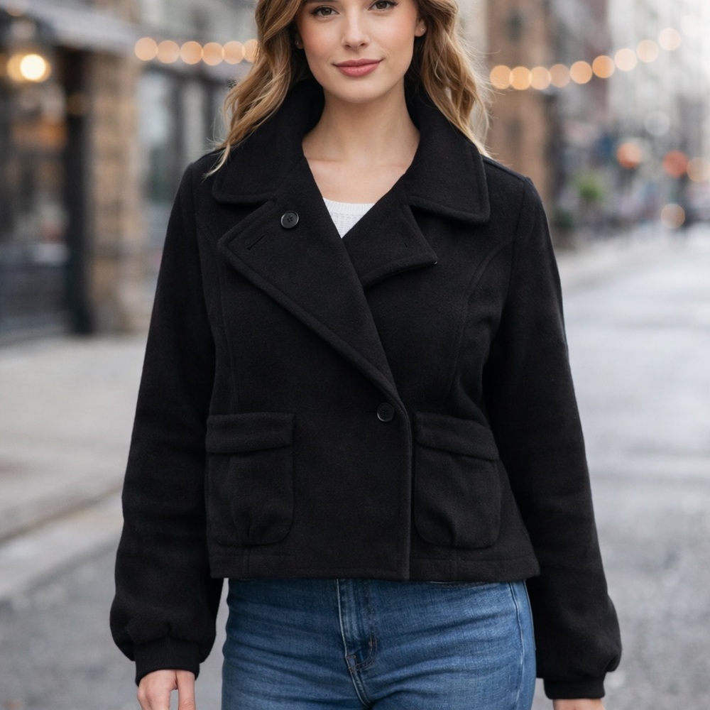 Stradivarius Cropped Black Jacket with Bow Back Size Medium